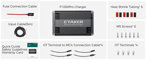 ETAKER F1000 Pro Smart Charger for Power Stations & Batteries | 1000W Dual-Input Car/Solar Charging, Adjustable 12-48V DC Output, APP-Enabled for Truck/RV/Marine Use